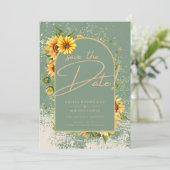 Rustic Sage Green Yellow Sunflower Wedding Allin1 Kaart (Staand voorkant)