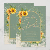 Rustic Sage Green Yellow Sunflower Wedding Allin1 Kaart (Voorkant / Achterkant)