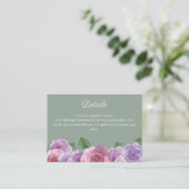 Rustic Sage Pink Rose Floral Wedding Details Informatiekaartje (Staand voorkant)