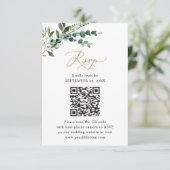 Rustic Sage QR Code Greenery Gold Wedding RSVP Kaartje (Staand voorkant)