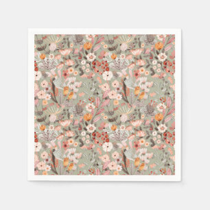 Rustic Sage Taupe Floral Boho botanisch patroon Servet
