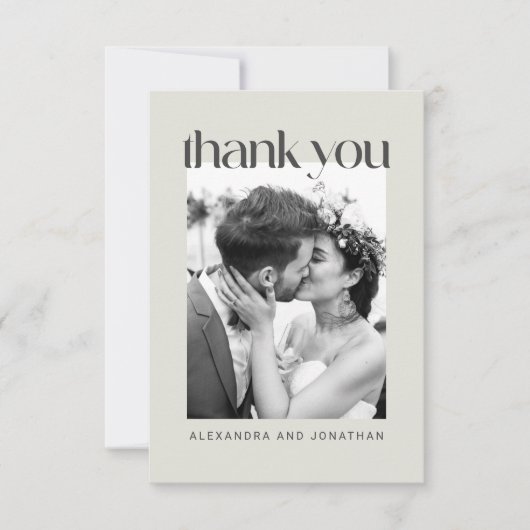 Rustic Sage Taupe Floral Boho Photo Wedding Bedankkaart (Voorkant)