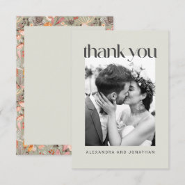 Rustic Sage Taupe Floral Boho Photo Wedding Bedankkaart