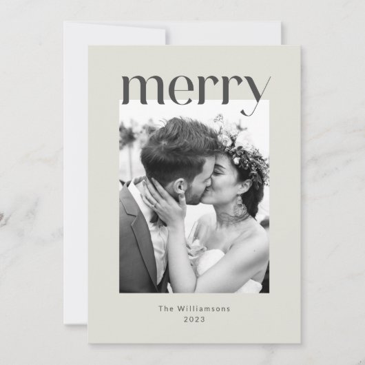 Rustic Sage Taupe Floral Boho Photo Wedding Feestdagenkaart (Voorkant)