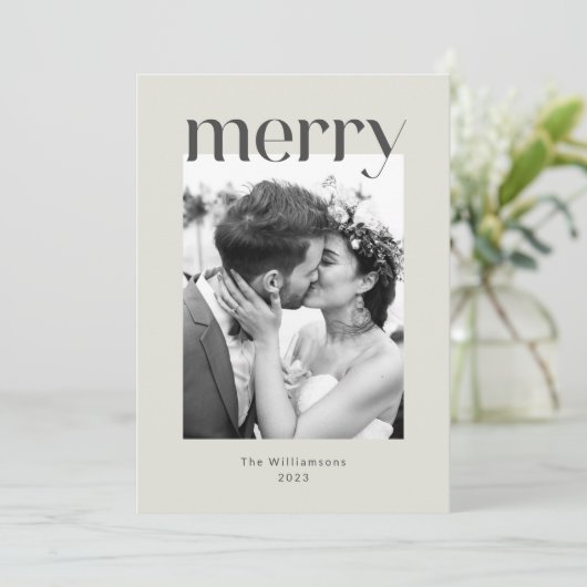 Rustic Sage Taupe Floral Boho Photo Wedding Feestdagenkaart (Staand voorkant)