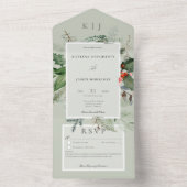 Rustic Sage Winter Holly & Pine Details All In One Uitnodiging (Binnen)