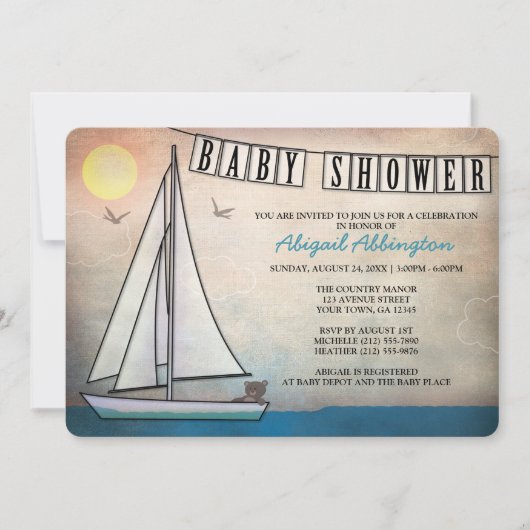 Rustic Sailboat Nautical Baby Shower Invitaties Kaart (Voorkant)