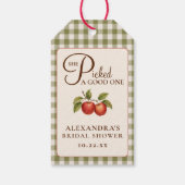 Rustic Salie Groene Gingham Appel Bruiloftsborrel Cadeaulabel (Achterkant)
