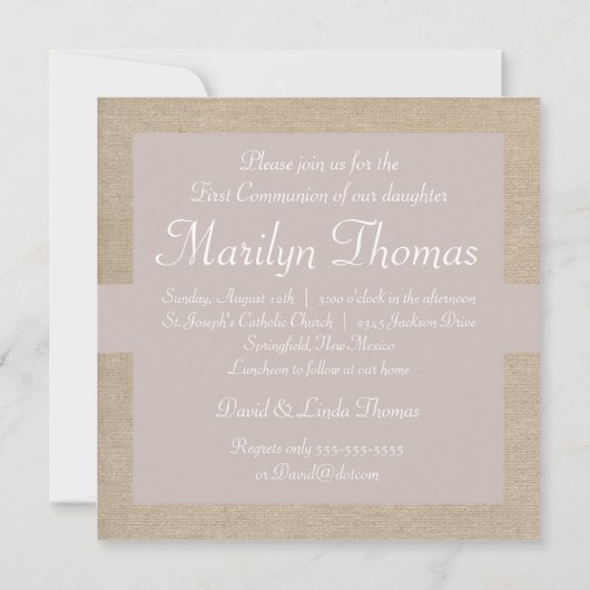 Rustic Salmon and Beige Burlap First Community Kaart (Achterkant)