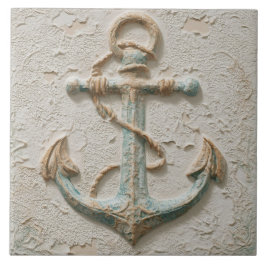 Rustic Sand and Aqua Coastal Anchor Tegeltje