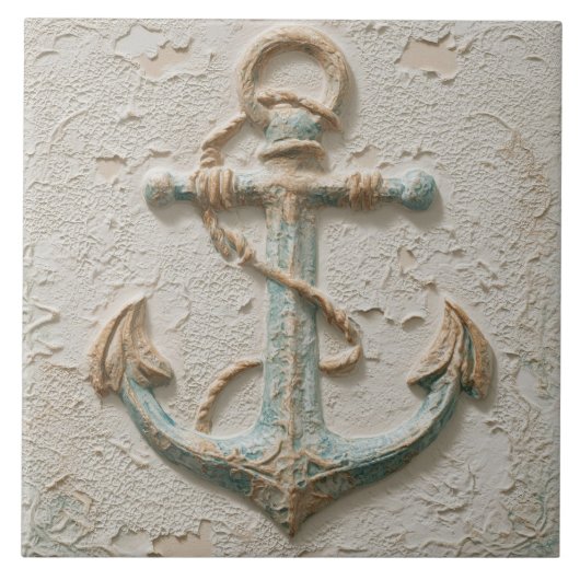Rustic Sand and Aqua Coastal Anchor Tegeltje (Voorkant)