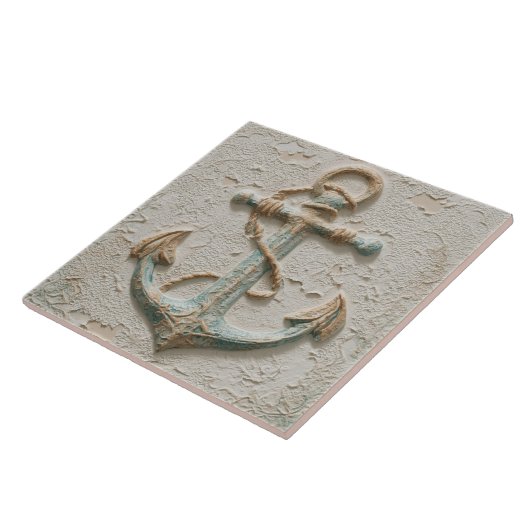 Rustic Sand and Aqua Coastal Anchor Tegeltje (Zijkant)