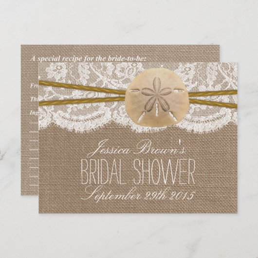 Rustic Sand Dollar Beach Vrijgezellenfeest Recept  Uitnodiging Briefkaart (Voorkant / Achterkant)