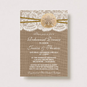 Rustic Sand Dollar Beach Wedding Rehearsal Dinner Kaart