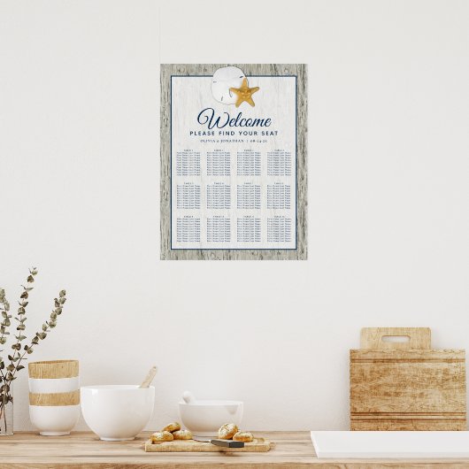 Rustic Sand Dollar Starfish Wedding Seating Chart Poster (Keuken)