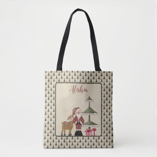 Rustic Santa and Reindeer Personalized Canvas tas (Voorkant)