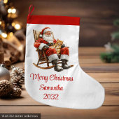 Rustic Santa Claus Traditional Red White Stocking Grote Kerstsok