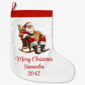 Rustic Santa Claus Traditional Red White Stocking Grote Kerstsok (Voorkant)