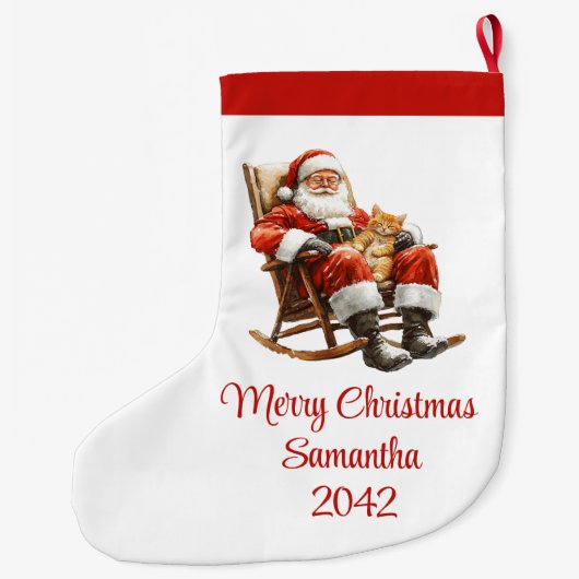Rustic Santa Claus Traditional Red White Stocking Grote Kerstsok (Achterkant)