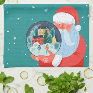 Rustic Santa Claus Wereldbol Town Theedoek