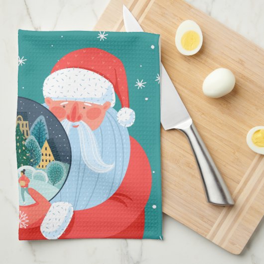 Rustic Santa Claus Wereldbol Town Theedoek (Quarter Fold)