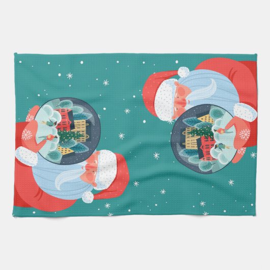 Rustic Santa Claus Wereldbol Town Theedoek (Horizontaal)