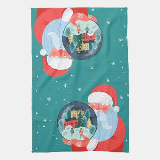 Rustic Santa Claus Wereldbol Town Theedoek (Verticaal)