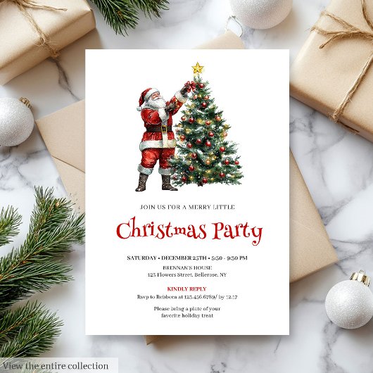 Rustic Santa Red Green Christmas Party Invitation Kaart