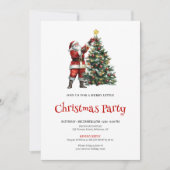 Rustic Santa Red Green Christmas Party Invitation Kaart (Voorkant)