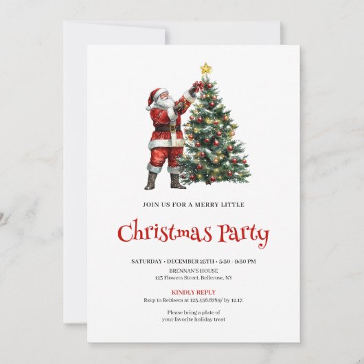 Rustic Santa Red Green Christmas Party Invitation Kaart (Voorkant)