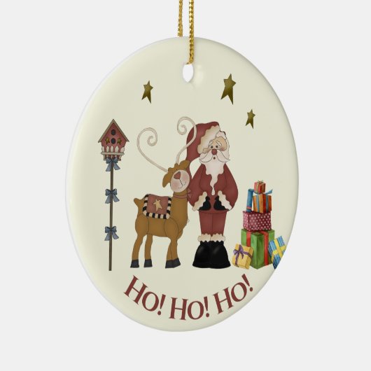 Rustic Santa, rendierscène - Vakbakkerscadeau Keramisch Ornament (Rechts)