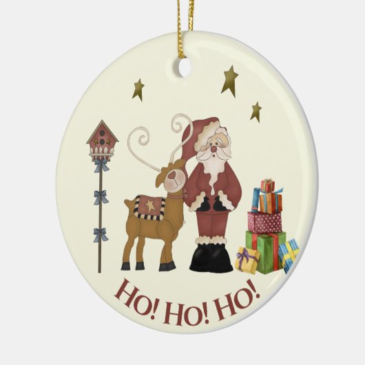 Rustic Santa, rendierscène - Vakbakkerscadeau Keramisch Ornament (Links)