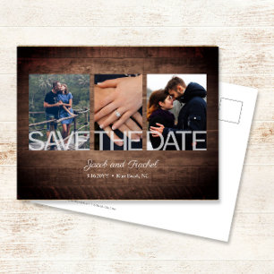 Rustic Save the Date 3-Photo Collage Wedding Briefkaart