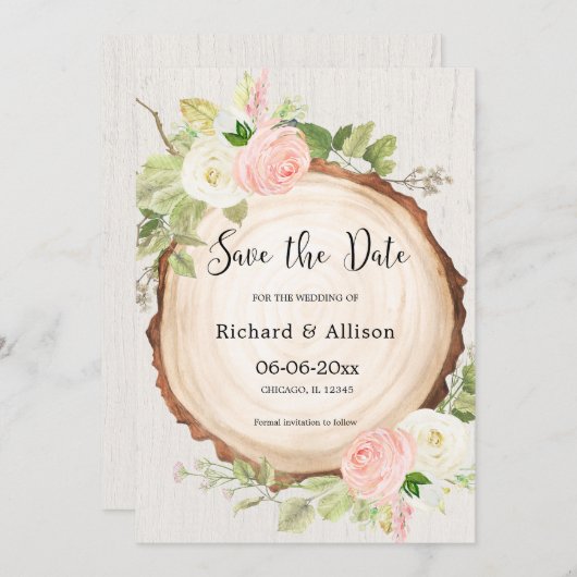 Rustic Save the Date blush roze wit Kaart (Voorkant / Achterkant)