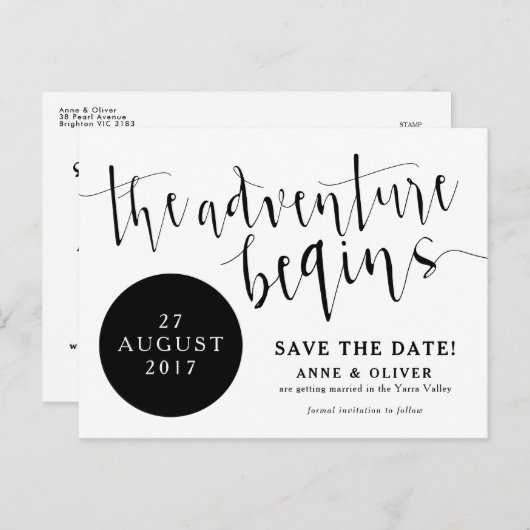 Rustic Save the Date Briefkaart Adventure Black (Voorkant / Achterkant)