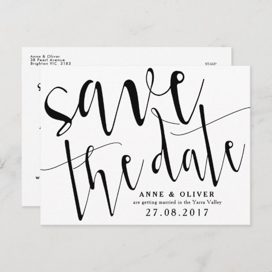 Rustic Save the Date Briefkaart Zwart (Voorkant / Achterkant)