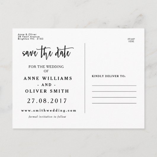 Rustic Save the Date Briefkaart Zwart (Achterkant)