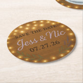 Rustic Save the Date Coasters – Jess & Nic 07 27 2 Ronde Kartonnen Onderzetter (Gebogen)