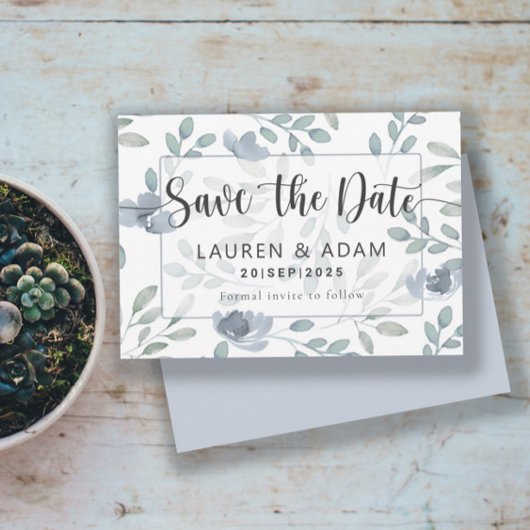 Rustic Save the Date Dusty Blue Eucalyptus Floral