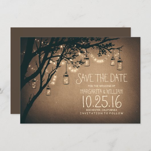 Rustic Save the Date & Fireflies Mason Jars (Voorkant / Achterkant)