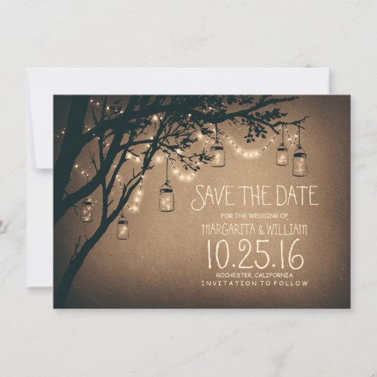 Rustic Save the Date & Fireflies Mason Jars (Voorkant)