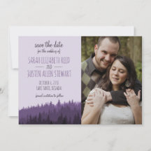 Rustic Save the Date for a Mountain bruiloft paars