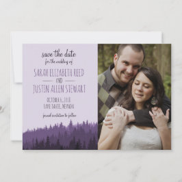 Rustic Save the Date for a Mountain bruiloft paars