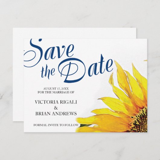 Rustic Save the Date ~ Sunflower Aankondigingskaart (Voorkant / Achterkant)