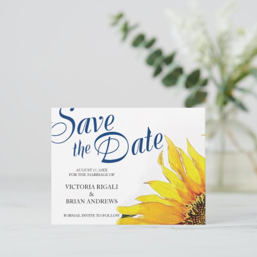 Rustic Save the Date ~ Sunflower Aankondigingskaart (Staand voorkant)
