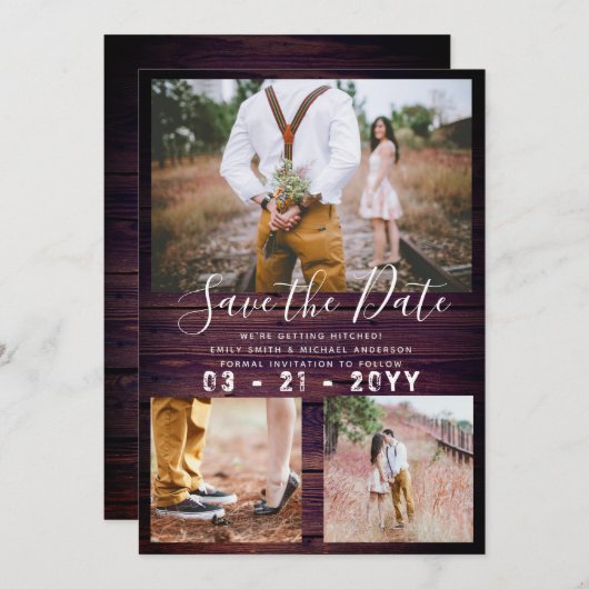 RUSTIC Save the Date Weddenschap PHOTO COLLAGE Paa Kaart (Voorkant / Achterkant)