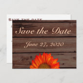 Rustic Save the Dates Oranje Sunflower Aankondigingskaart (Voorkant / Achterkant)