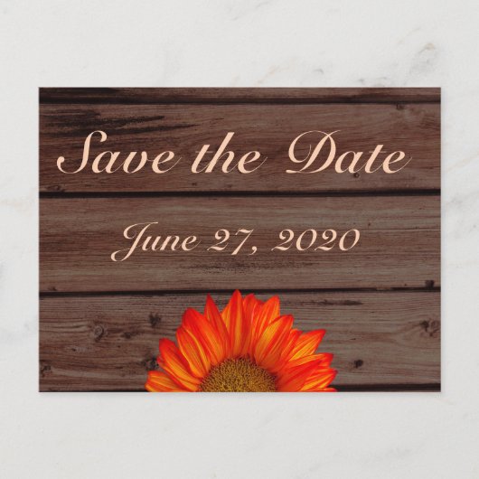 Rustic Save the Dates Oranje Sunflower Aankondigingskaart (Voorkant)