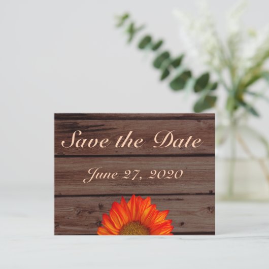 Rustic Save the Dates Oranje Sunflower Aankondigingskaart (Staand voorkant)
