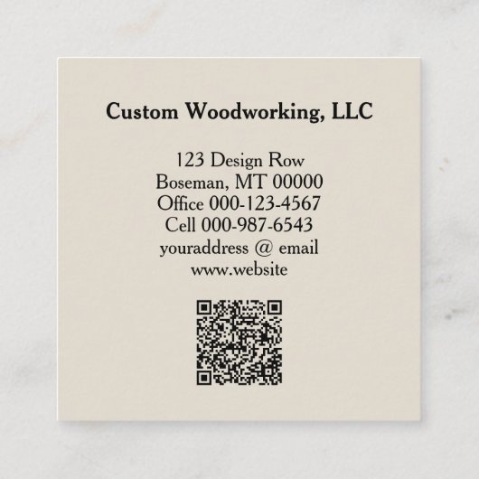 Rustic Saw Blade Woodworking Craftsman QR Code Vierkante Visitekaartje (Achterkant)